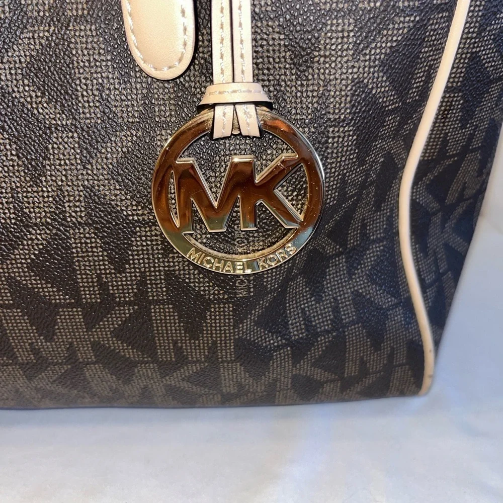 Michael Kors Dark Brown and Tan Logo Tote